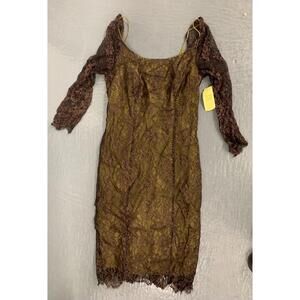 Vintage NWT ETCETERA Silk Slip Brown Lace Dress DEADSTOCK $375 TAG